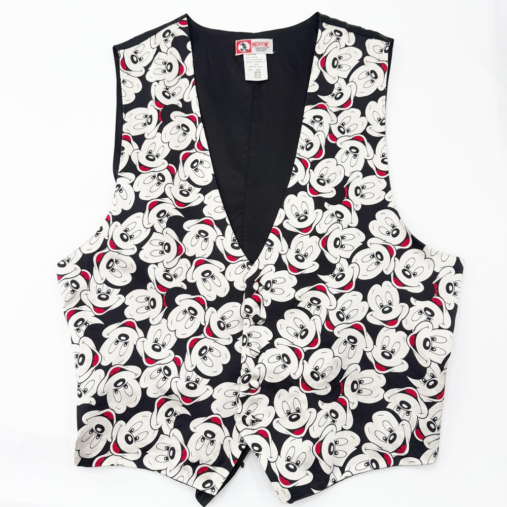 Vintage 90's Men's Mickey Mouse Silk Vest in White Black Size S /M Disney